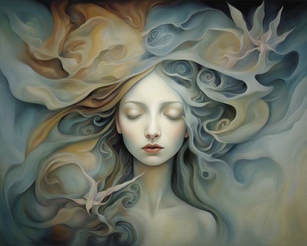 Ethereal Portrait of a Woman in Soft Blues and Creams