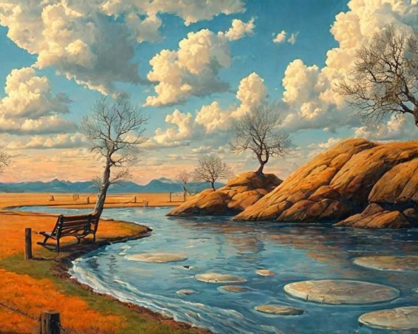 Tranquil River in a Golden Field Landscape