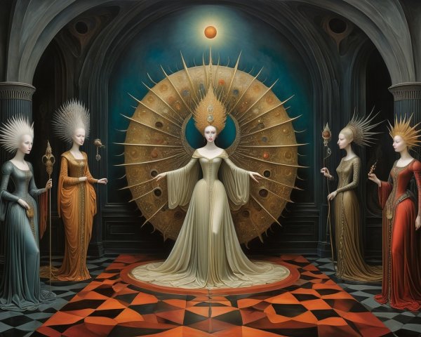 Mystical Scene with Central Figure and Ethereal Surroundings