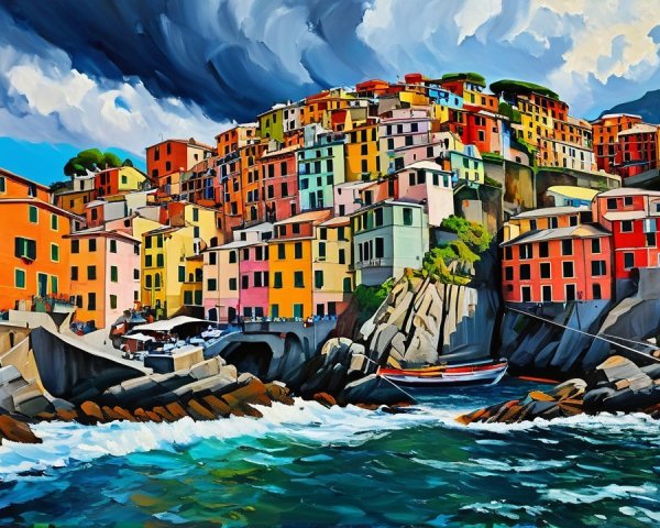 Vibrant Coastal Village with Colorful Architecture
