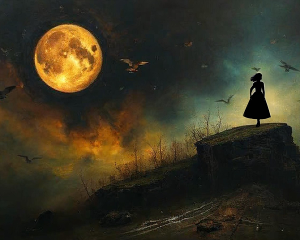 Silhouette by Full Moon in a Dramatic Sky