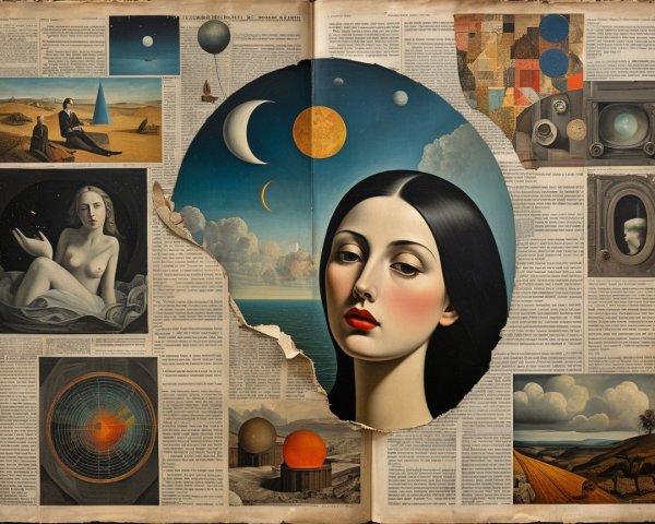 Surreal Collage of Woman with Cosmic Elements