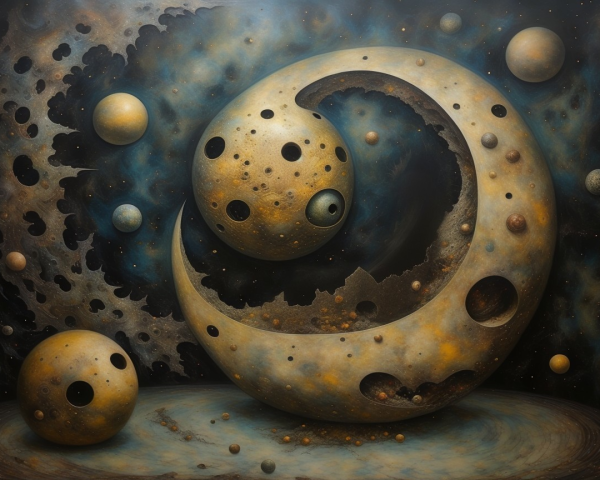 Surreal Cosmic Landscape with Abstract Celestial Bodies
