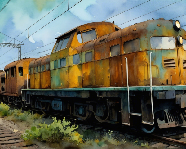 Old Rusty Train Engine Amidst Green Foliage