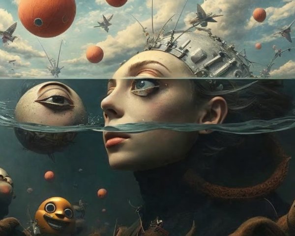 Surreal Underwater Scene with Captivating Elements