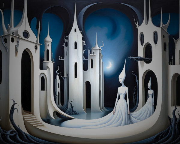 Surreal Dreamlike Landscape with Ethereal Figures