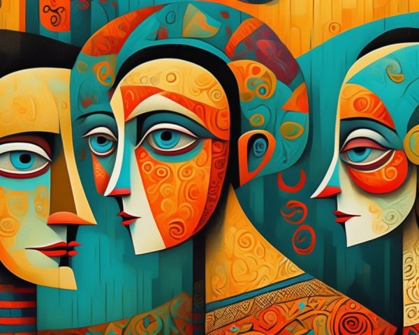Abstract Faces with Bold Colors and Intricate Patterns