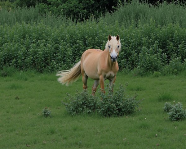 Palomino Horse in Lush Green Field Setting