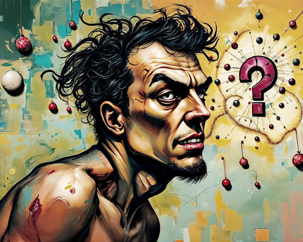 Dynamic Oil Painting of Distressed Man with Question Mark
