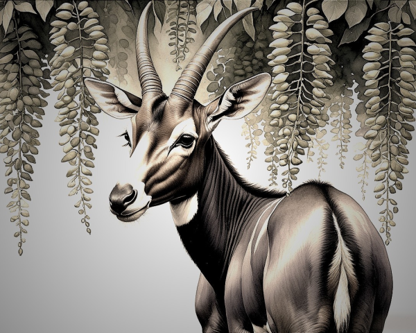 Stylized Illustration of a Majestic Antelope with Foliage