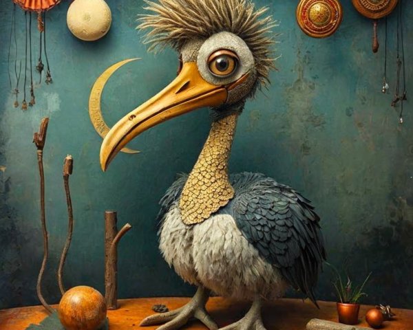 Life-Sized Whimsical Bird Figure in Artistic Setting
