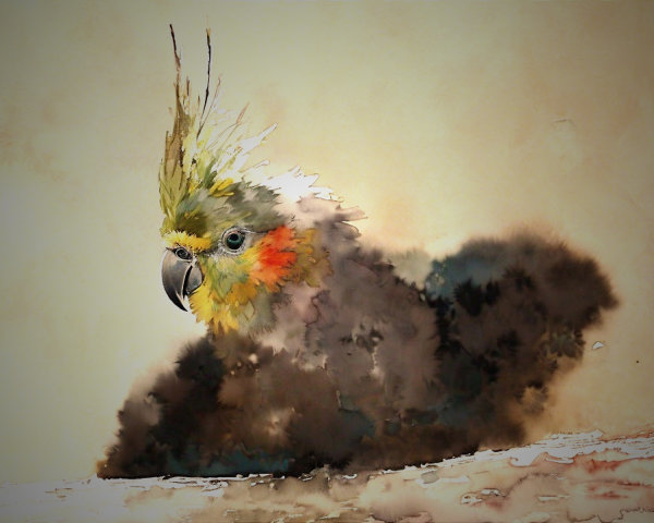 Vibrant Watercolor of a Cockatoo with Dreamy Effects