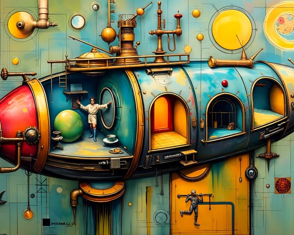 Cutaway Steampunk Submarine with Interior Details