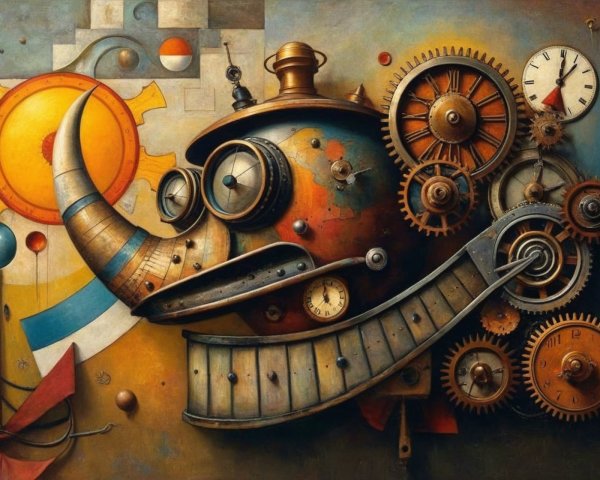 Surreal Mechanical Rhinoceros Head in Steampunk Style