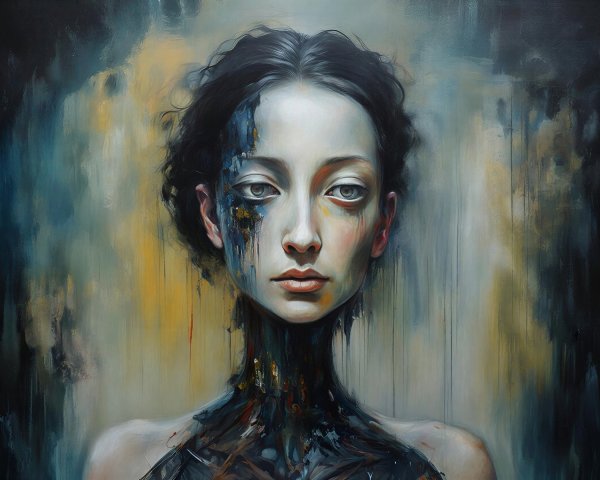 Portrait of a Young Woman with Abstract Paint Elements