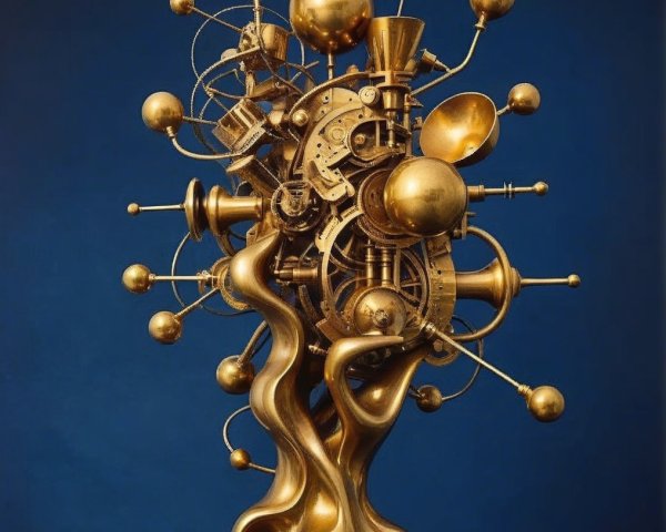 Intricate Golden Sculpture with Organic and Mechanical Forms