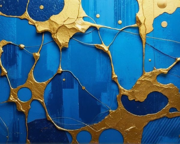 Abstract Composition with Blue and Gold Patterns
