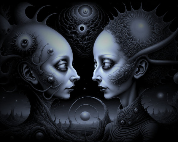Ethereal Figures in a Surreal Cosmic Landscape