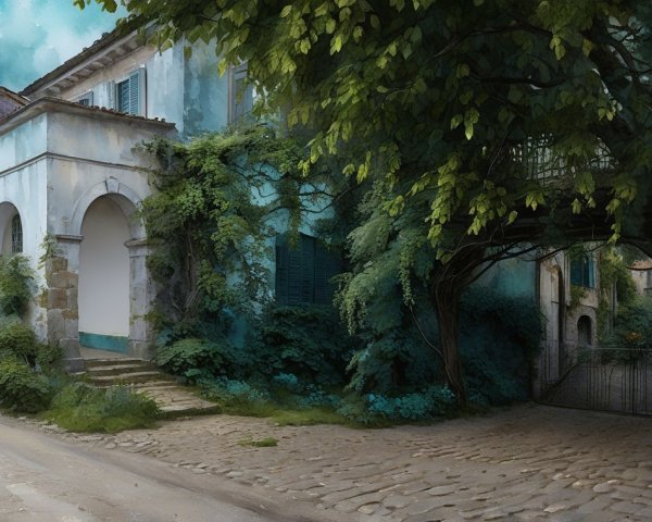Charming Weathered Building Surrounded by Wisteria