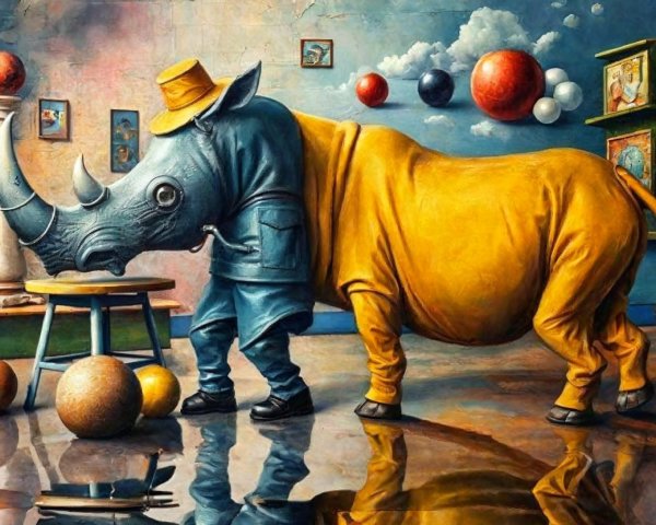 Whimsical Rhinoceros in Colorful Surreal Setting