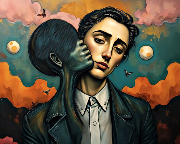 Detailed painting of an effeminate man with a kiss