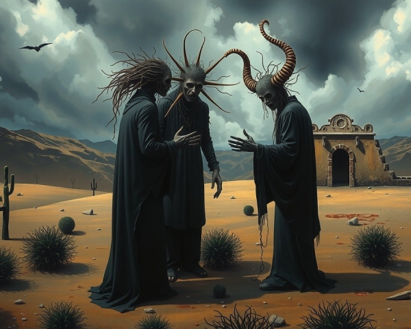 Surreal Desert Gathering of Eerie Hooded Figures