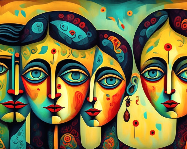 Stylized Artwork of Four Expressive Faces in Color