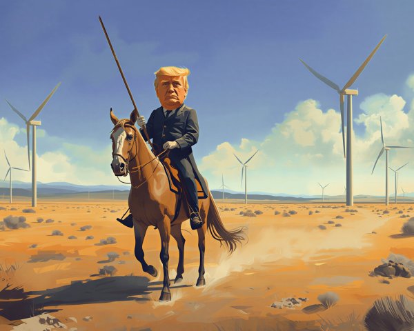 Surreal Illustration of Politician on Horse in Desert