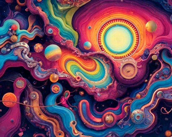 Vibrant Abstract Space Depiction with Celestial Bodies