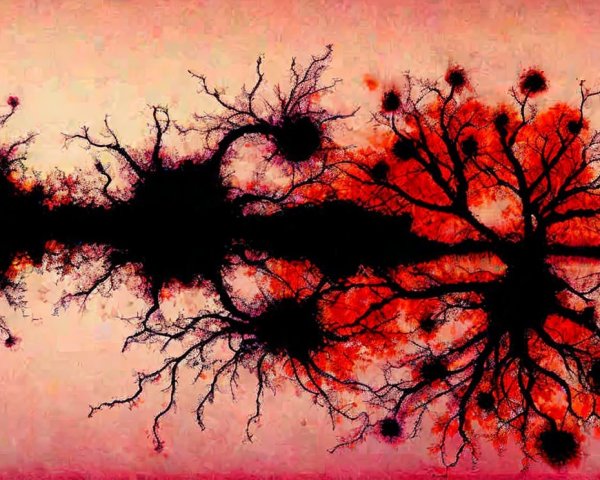 Abstract Landscape with Black Trees and Warm Gradient