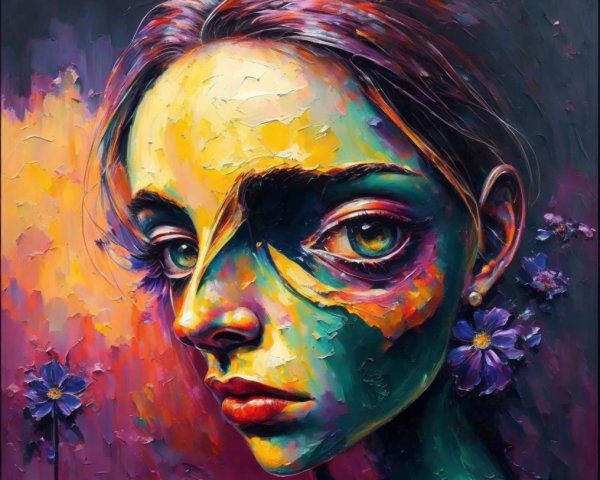 Surreal Portrait of a Young Woman with Abstract Features