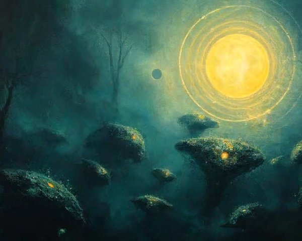 Mushroom Structures in a Mystical Foggy Landscape