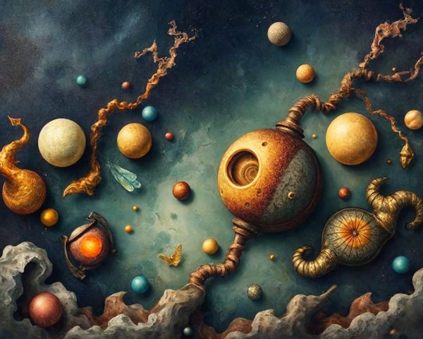 Surreal Cosmic Scene with Celestial Bodies and Energy