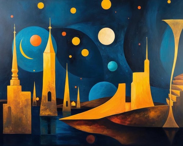 Surreal Landscape with Whimsical Structures and Colors