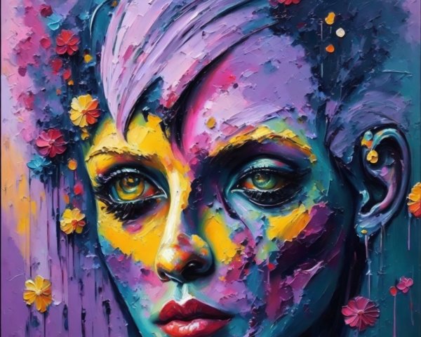 Abstract Portrait of a Woman with Bold Colors