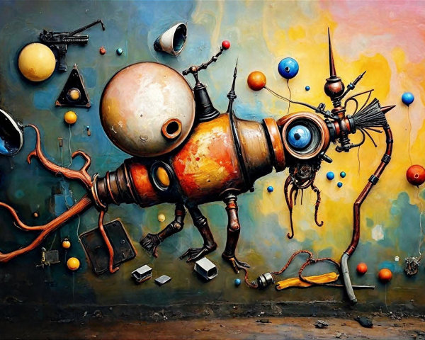 Steampunk Creature with Mechanical Eye and Antennae
