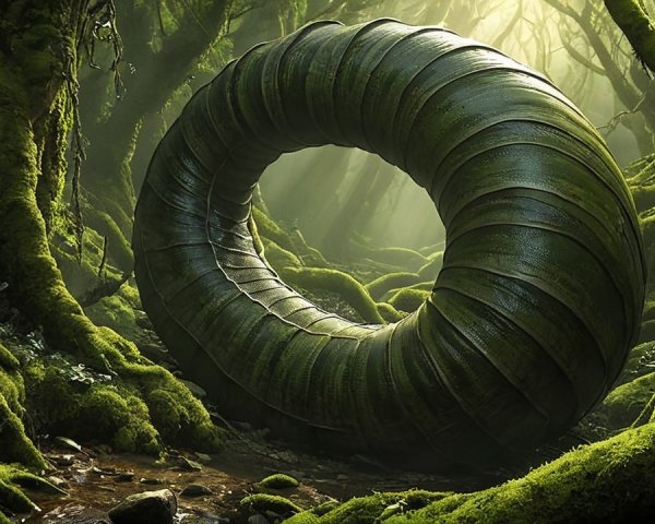 Giant Caterpillar Structure in Mystical Forest Setting