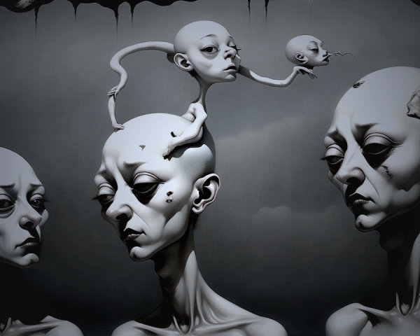 Surreal Humanoid Figures with Elongated Features