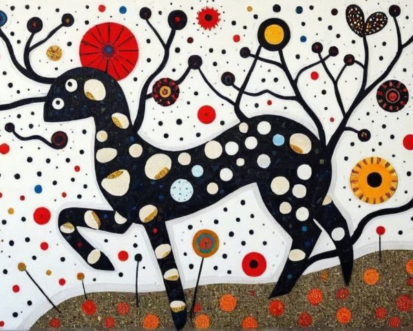 Stylized deer with abstract antlers and vibrant colors