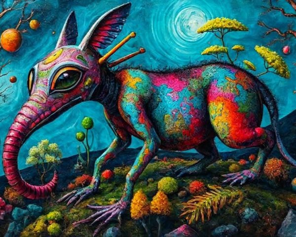 Surreal Creature in a Colorful Otherworldly Landscape