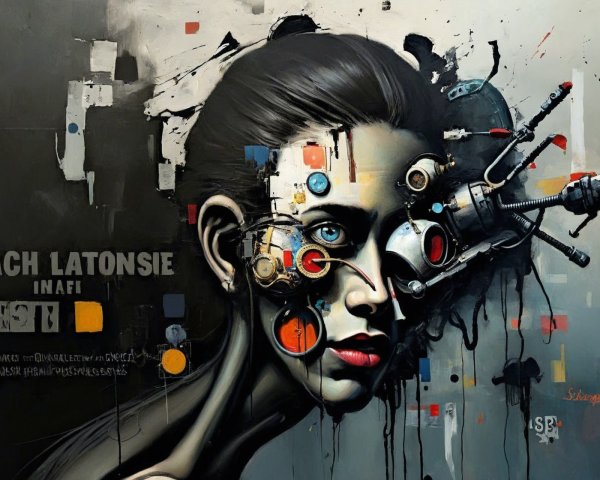 Futuristic Portrait of Woman with Mechanical Elements