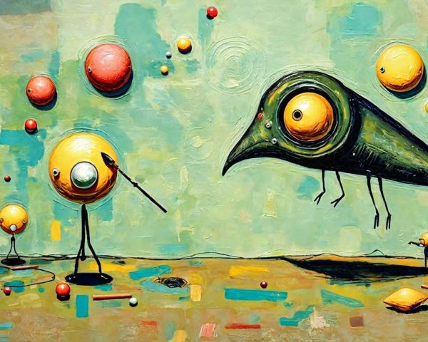 Surreal Abstract Painting of Alien Landscape with Creatures