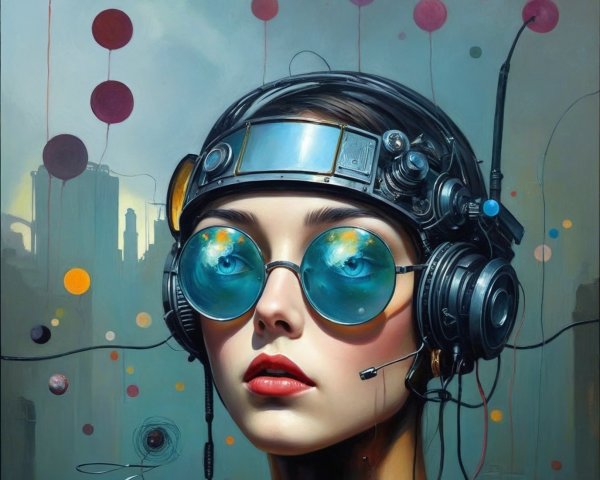 Futuristic Portrait of a Young Woman with Tech Elements