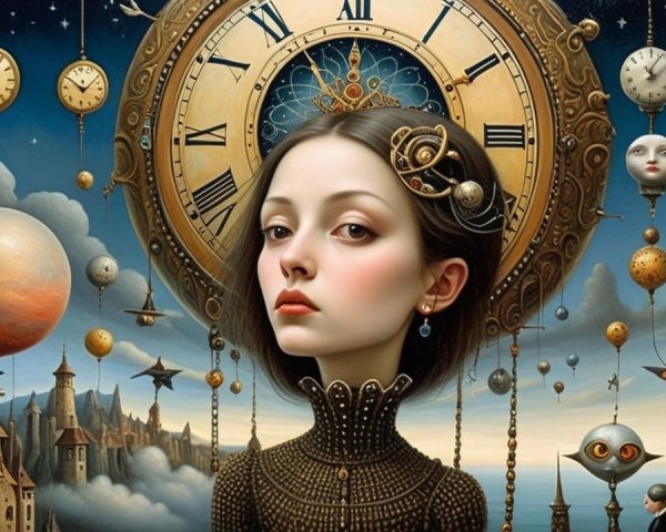 Surreal Portrait of a Young Woman with Whimsical Elements