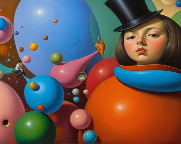 Surreal Composition with Whimsical Figure and Shapes