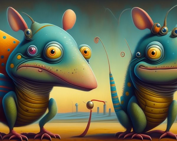 Whimsical Colorful Creatures in a Surreal Landscape