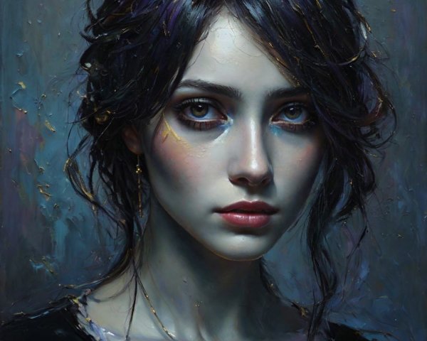 Close-Up Portrait of a Young Woman with Striking Features