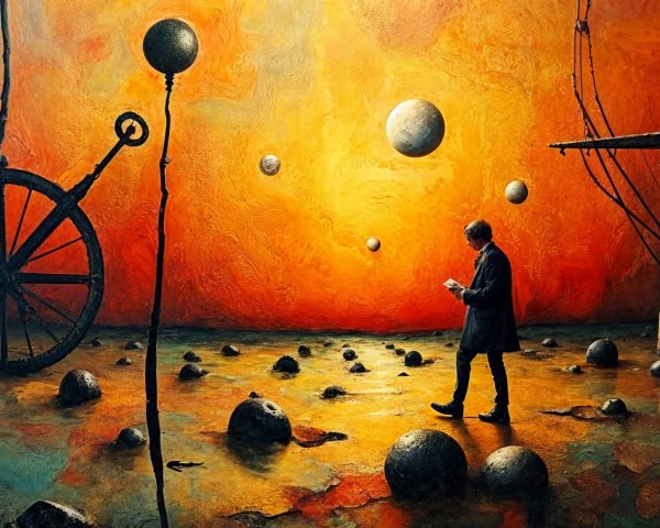 Surreal Landscape with Figure and Abstract Objects
