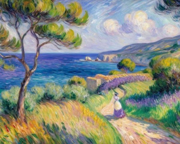 Coastal Path with Wildflowers and Azure Sea View