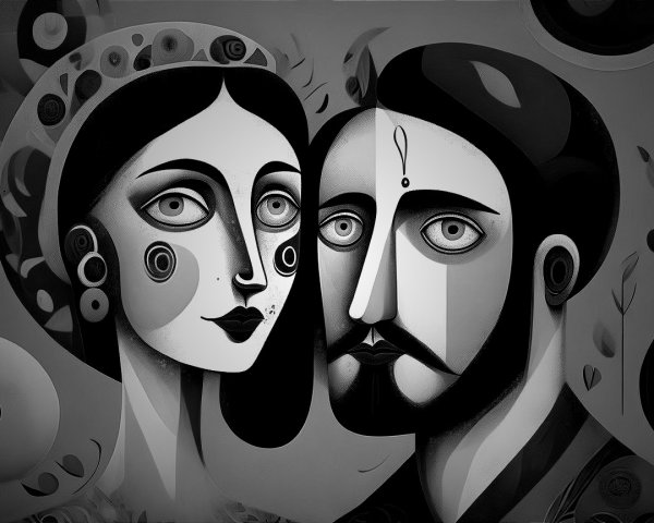 Monochromatic Abstract Couple with Geometric Shapes